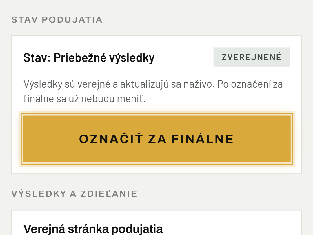 Označ výsledky za finálne