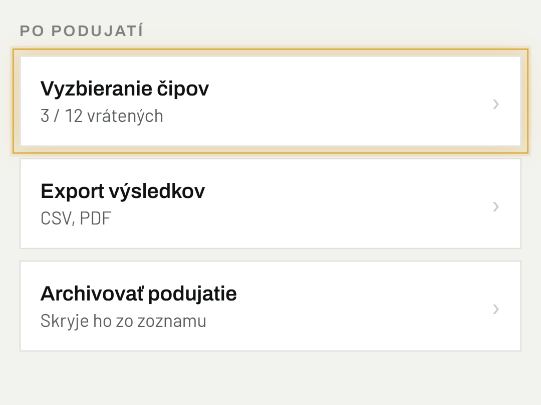 Otvor Vyzbieranie čipov