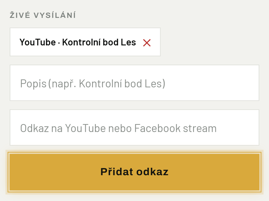 Přidej živé vysílání