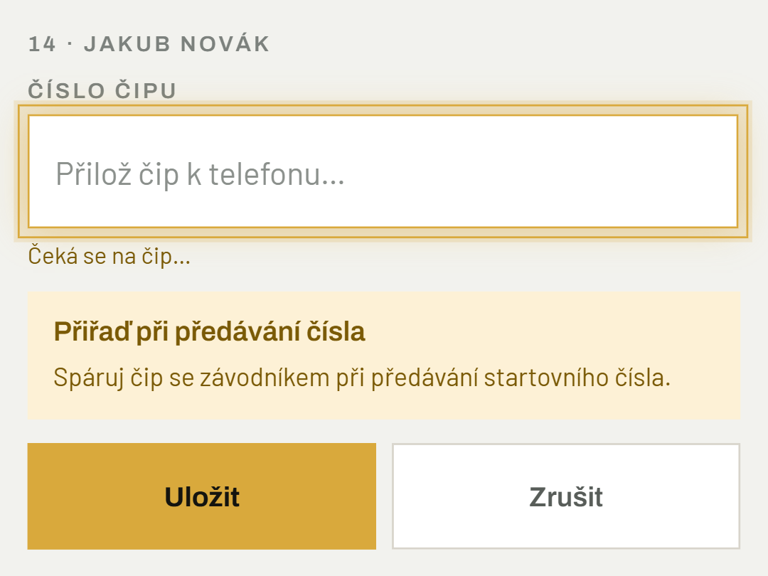 Přiřaď čip závodníkovi předem