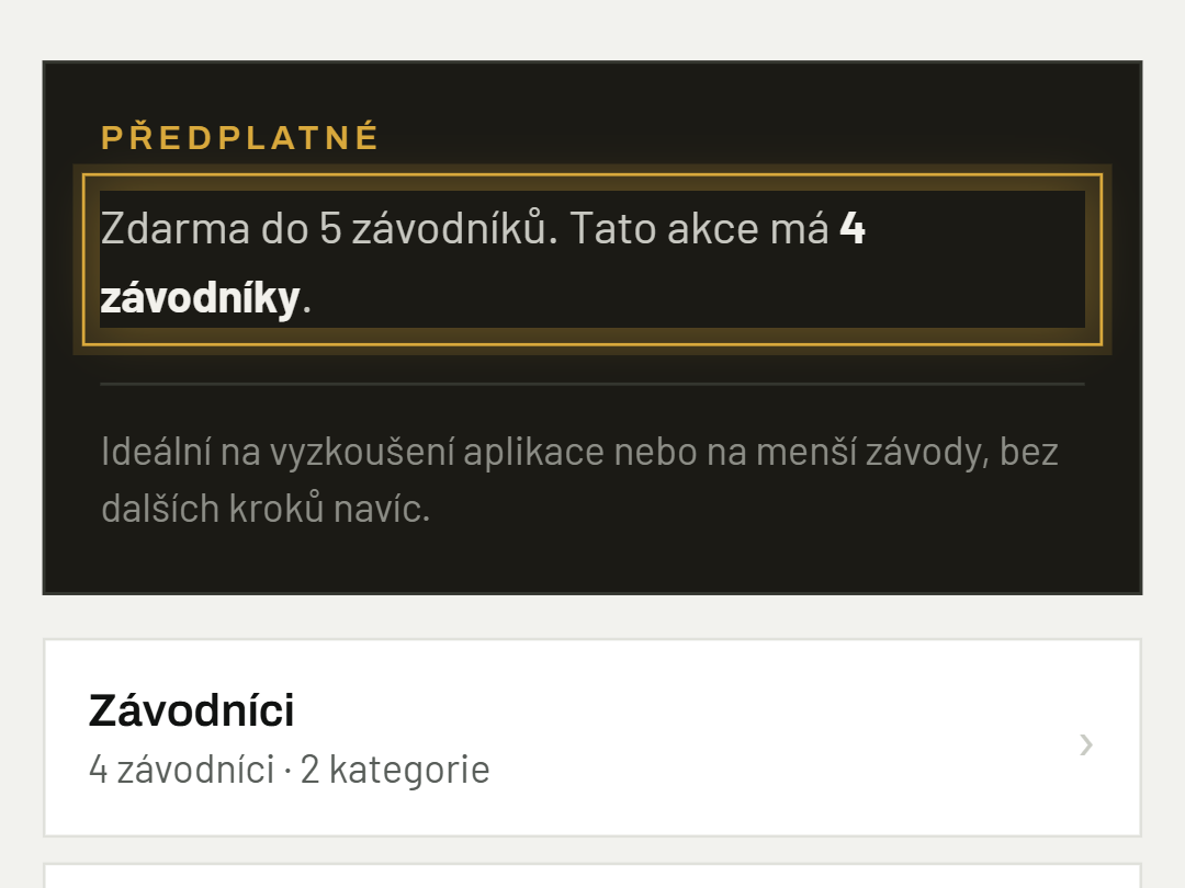 Zdarma do 5 závodníků
