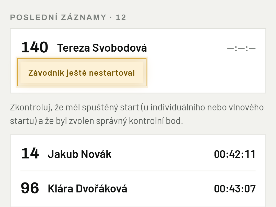 Závodníkovi se nezapsal čas