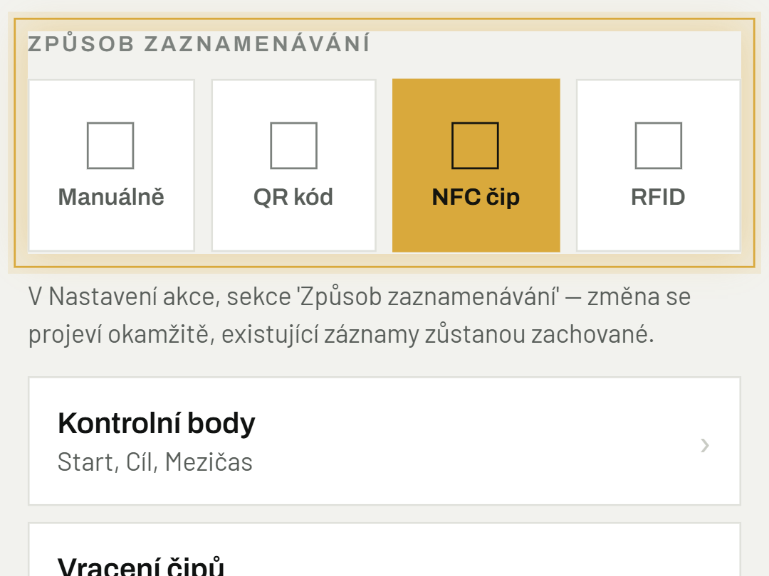 Jak změním způsob zaznamenávání uprostřed akce?