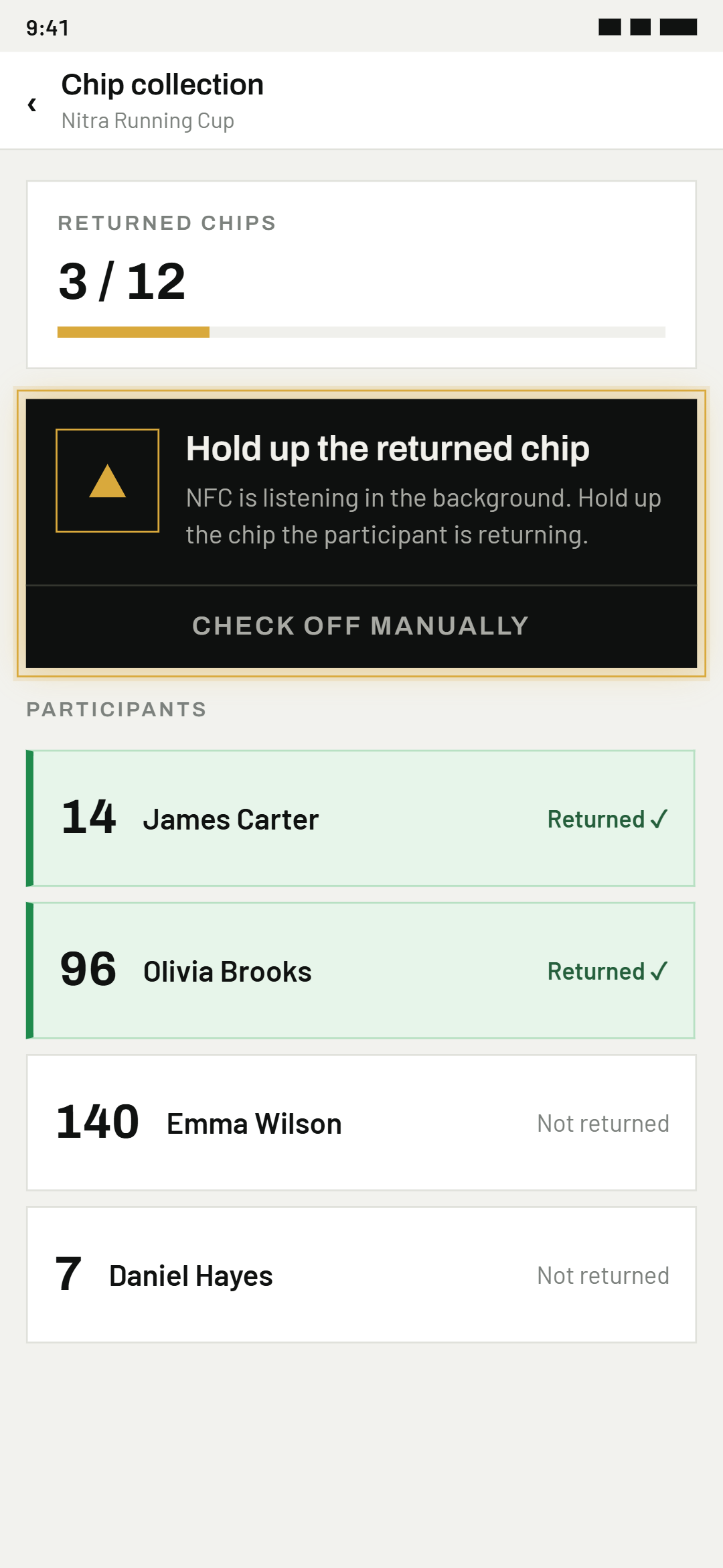 Hold up the returned chip