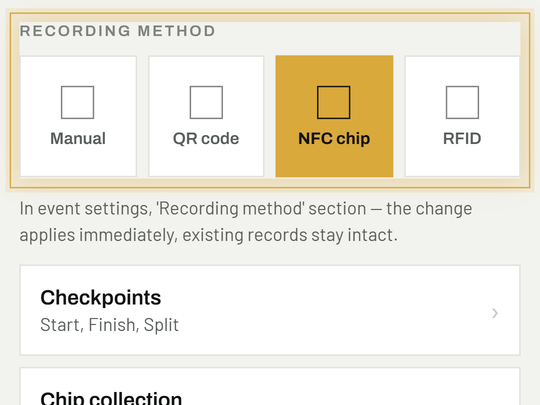 How do I change the recording method mid-event?